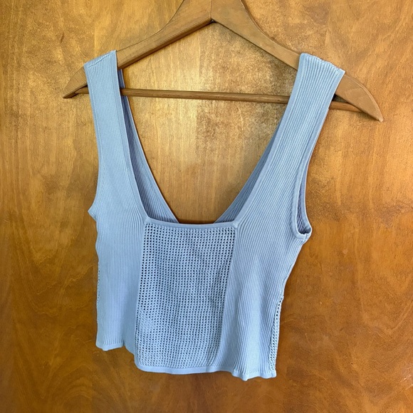 Sovere Blue Intrepid Open Knit Crop Top Revolve Keyhole Crochet NWT Large Sheer - Picture 5 of 16